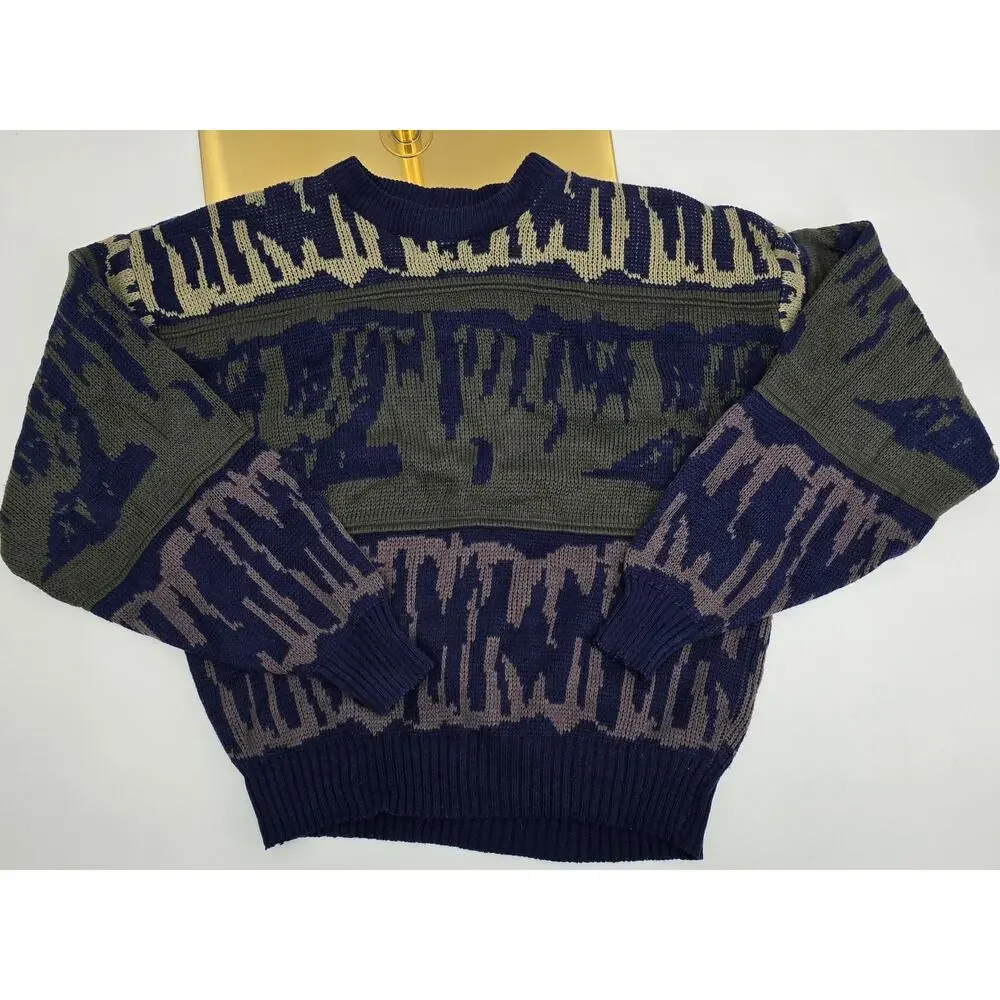 Vintage Sasson Retro Grunge Abstract Knit Sweater (XL)